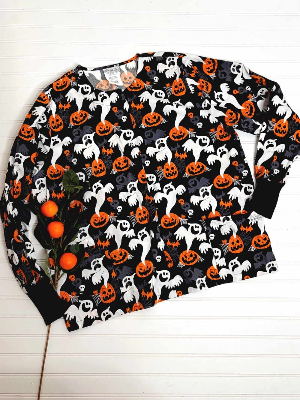 UA Scrubs Pumpkin Ghosts Halloween Long Sleeve Scrub Top